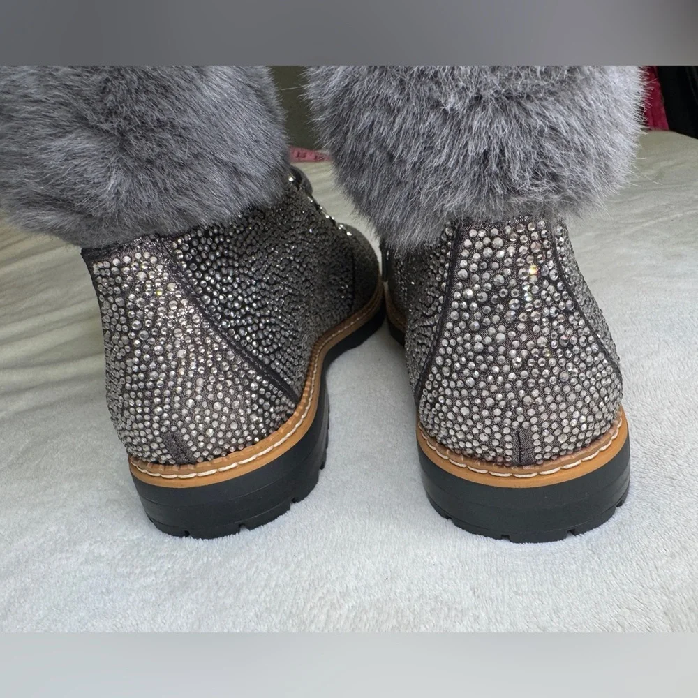 INC Women's Gray Fur-Trimmed Ankle Boots